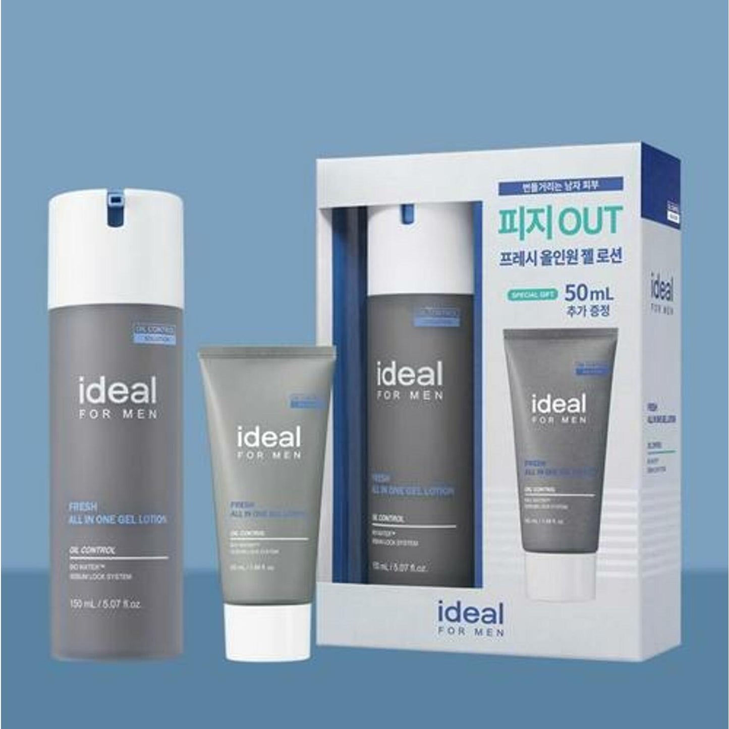 IDAEL FOR MEN Fresh All In One Gel Lotion 150ml Special Set (Free Travel Size 50ml Included)