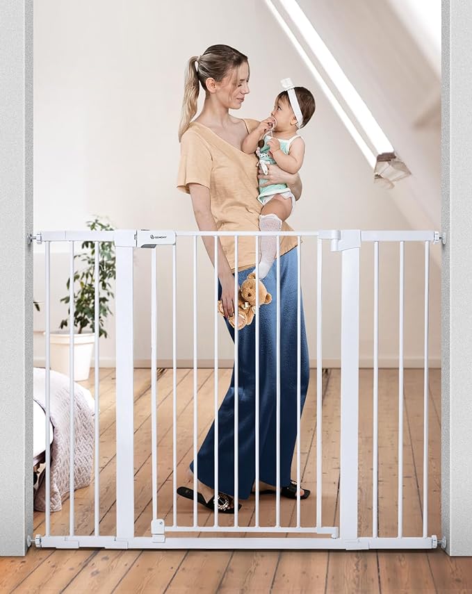 New COMOMY 36" Extra Tall Baby Gate, Fits Openings 29.5" to 48.8" Wide (White)