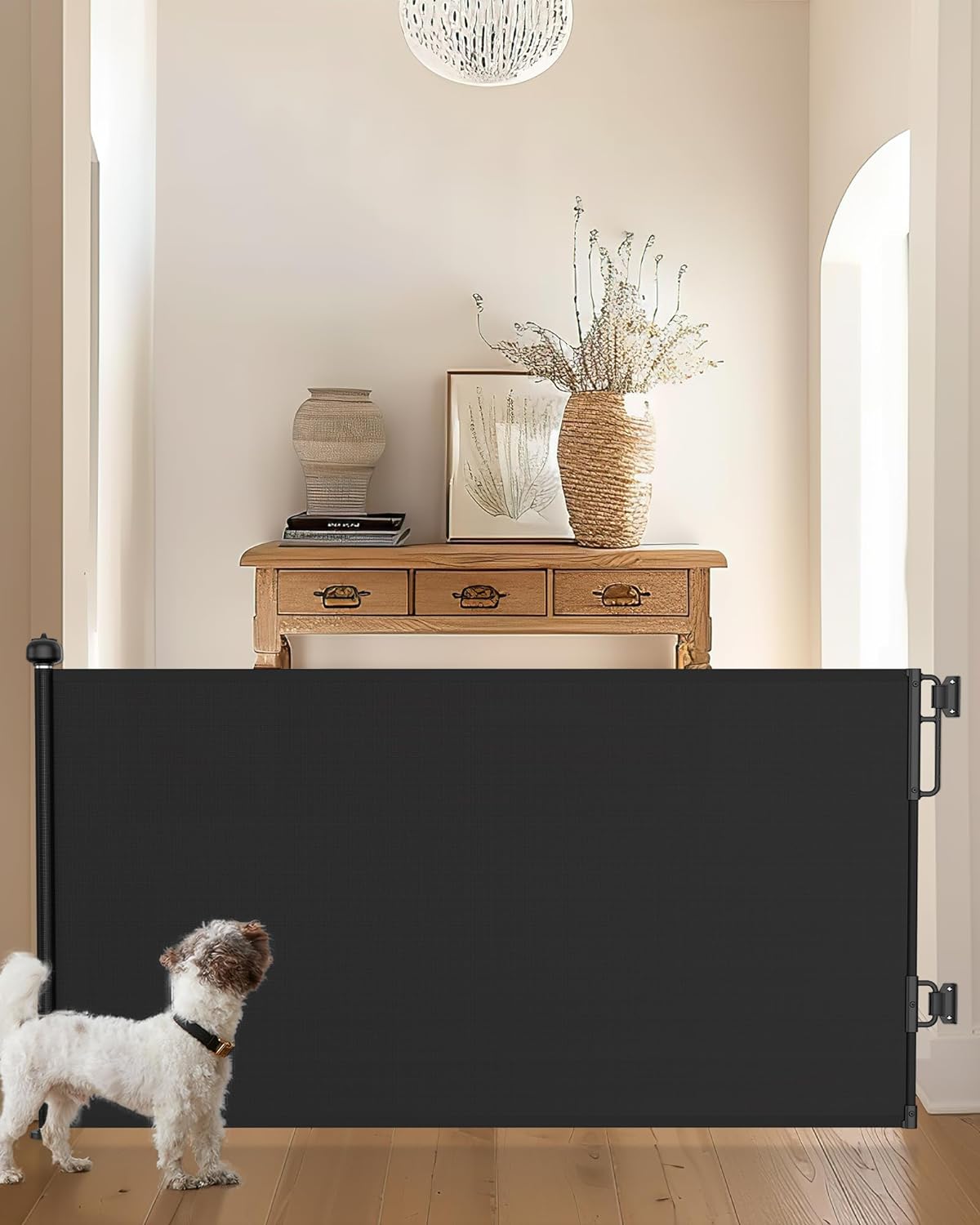 Cumbor Retractable Baby Gates for Stairs, Family Choice Award Winner-Extends up to 55" Wide Mesh Dog Gate for The House, 34" Tall Safety Child Gates for Doorways,Pet Gate Indoor & Outdoor, Black