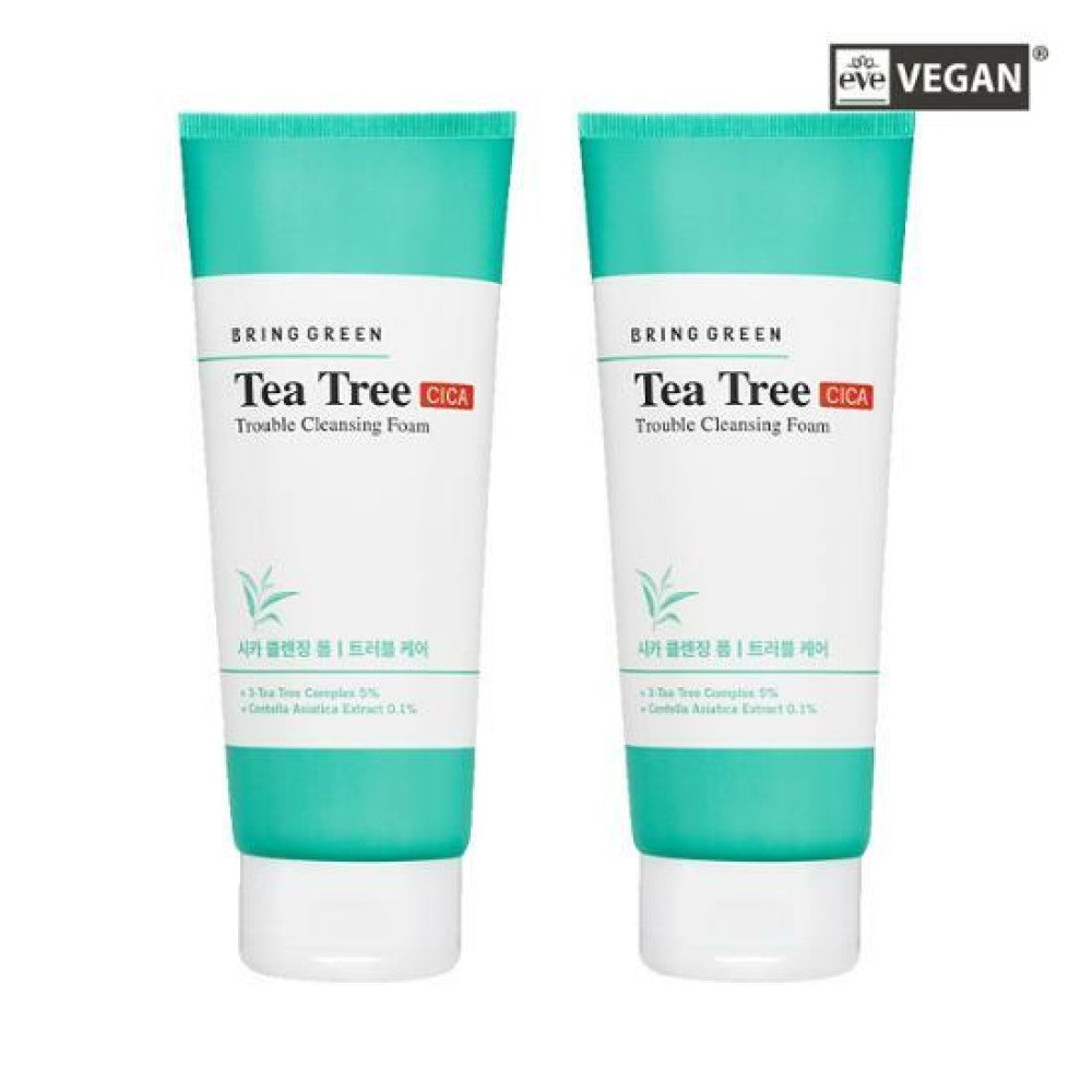 BRING GREEN Tea Tree Cica Trouble Cleansing Foam 6.76 fl. oz. Double set