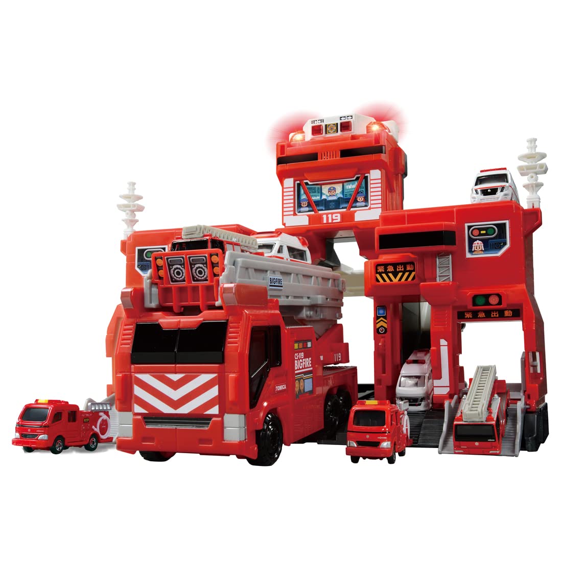 Takara Tomy Tomica Deformation Dispatch Big Fire Command Station Mini Car Toy Boys 3+ Japan St Mark Certified
