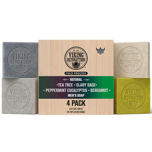Natural Soap for Men - Cold Pressed Bar Soap Tea Tree, Clary Sage, Peppermint Eucalyptus, Bergamot 4pk