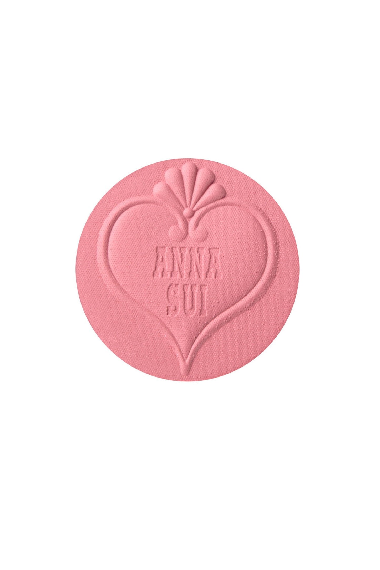 301 - Rich Coral Sui Black round, engraved hart, seashell on top, Anna Sui branding inside