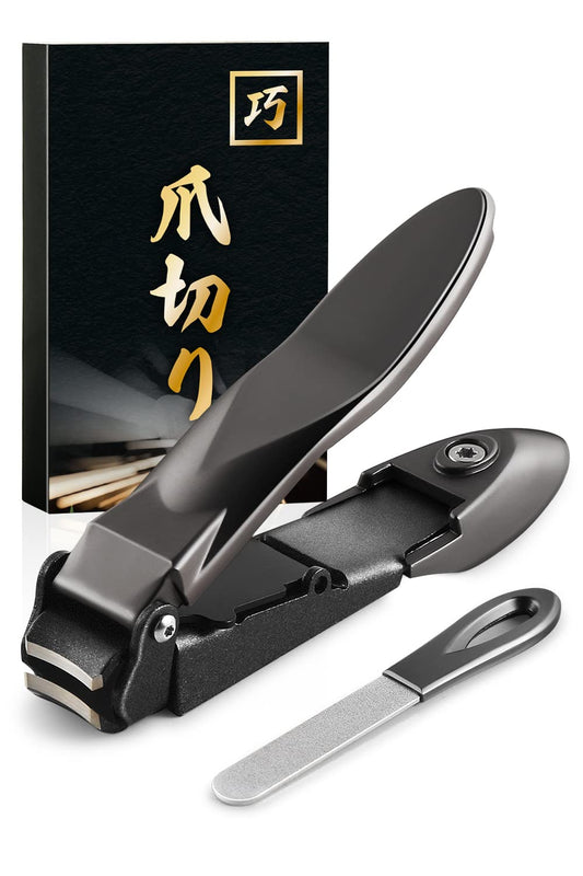 Ratox Luxury Nail Clippers - No Fly-Off Easy Cut Metal Unisex Stylish Nail File (Gray) - Made In Japan