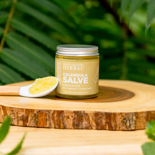 Calendula Salve, Coconut Free Salve with Licorice Root Bath & Body Ora's Amazing Herbal Jar 4oz